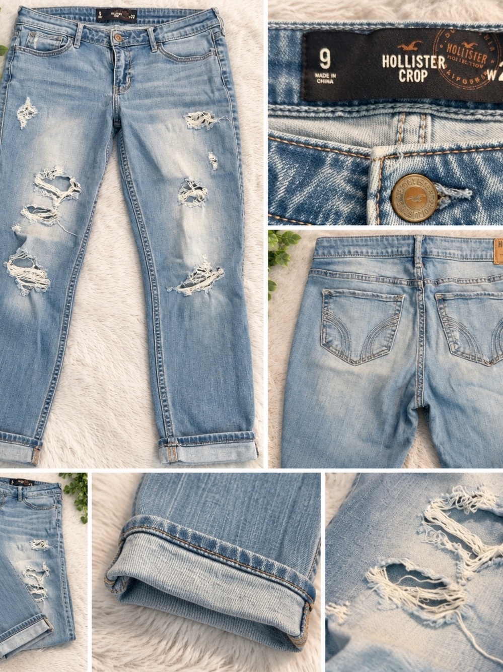 Hollister Light Blue Distressed Cropped Jeans size 9